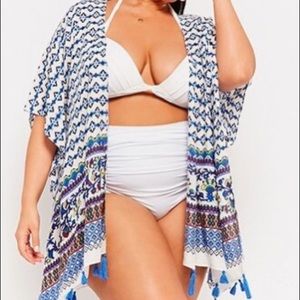 Print Tribal Inspired Tasseled Swim Coverup One Sz
